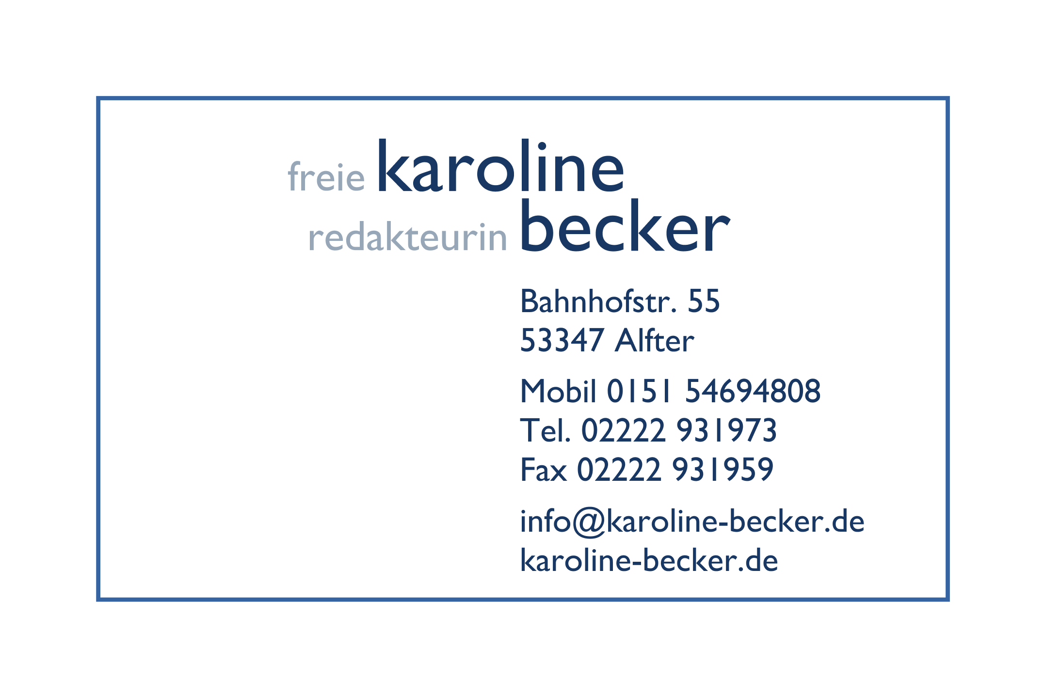 Visitenkarte von Karoline Becker